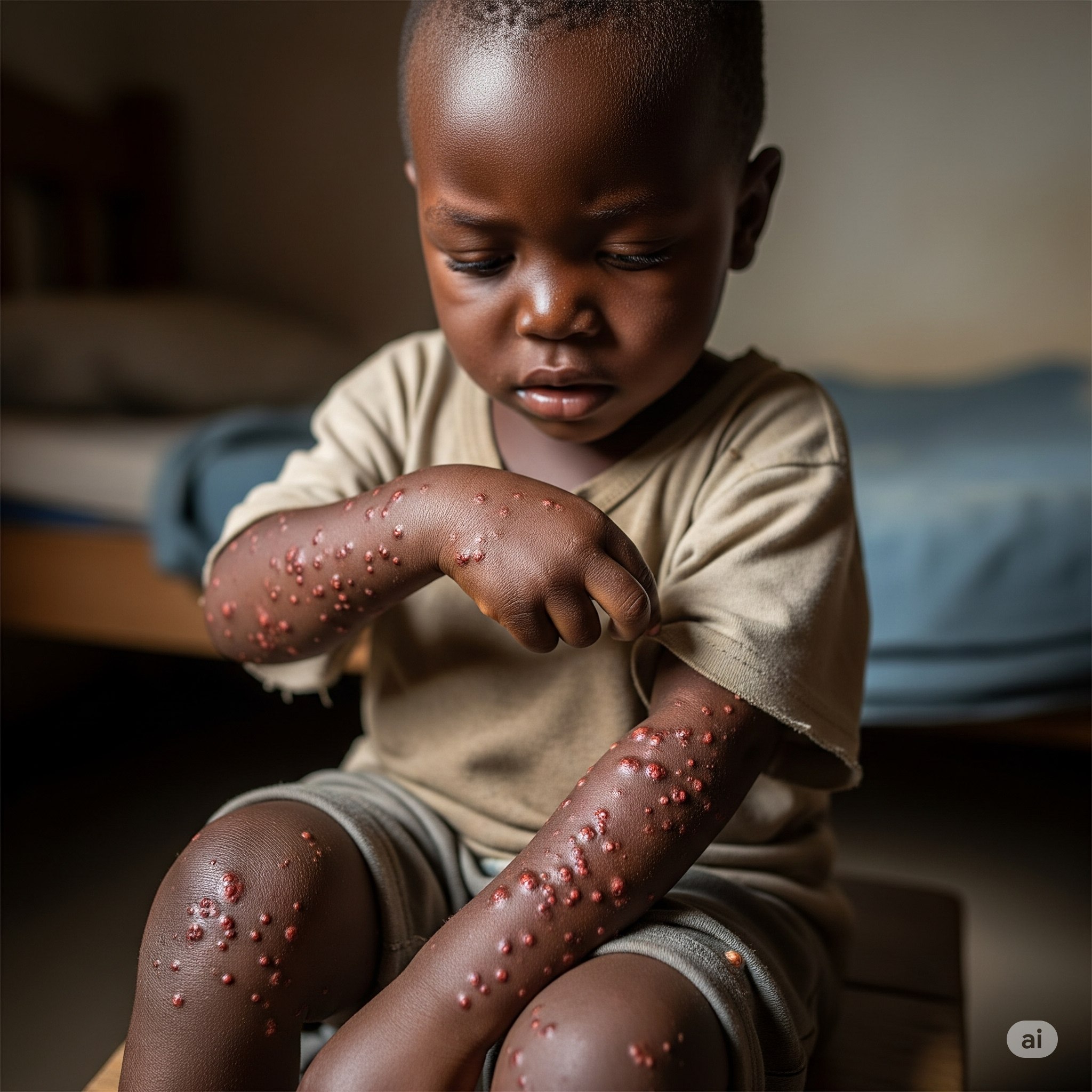 Bambino con punture di bedbug visibili su braccia e gambe